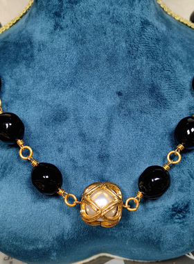 手工琉璃异形套装项链毛衣链青岛vintage饰品珍珠新款中古耳饰