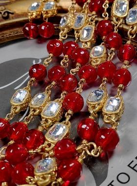 红色琉璃珠长款项链套装