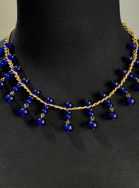 桃心琉璃夸张个性中古首饰复古流行青岛饰品项链珍珠黑金手工琉璃