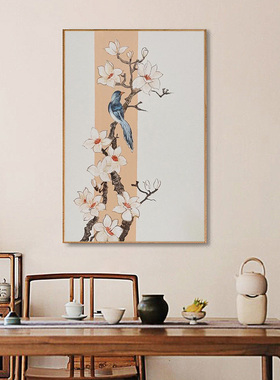 中古风喜鹊玉兰花卉数字油画diy