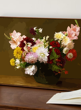 中古风花束数字油画diy填充手绘