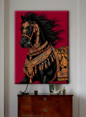 玄马呈祥挂画中古风装饰画高级感