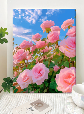 唯美玫瑰diy数字油画植物花卉