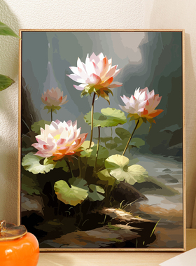 夏日荷花莲花diy数字油画