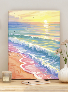 【海边日落】唯美治愈手绘涂色画