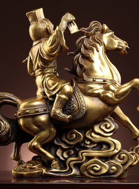 全铜马上封侯摆件 马上有钱铜猴骑马吉祥物 办公室桌装饰升职礼品