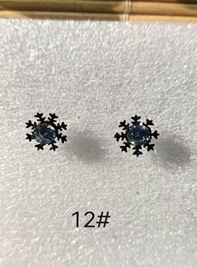 雪花镶钻耳钉女小清新
