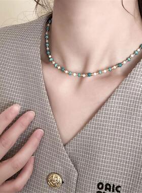 The new Chinese green pinestone pearl necklace is so fresh a