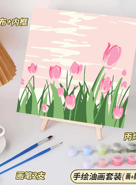 新款diy数字油画风景油画diy填色画diy数字画儿童手绘油画批发