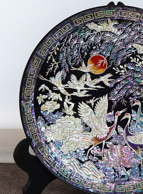 螺钿漆器挂盘装饰盘子新中式仙鹤看盘客厅摆件办公室定制商务礼品