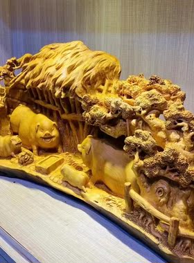 招财猪动物红木办公室桌面工艺品