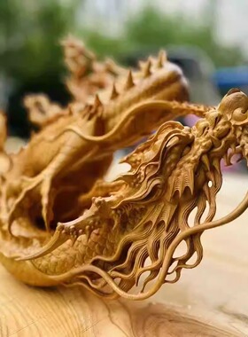 龙动物生肖香樟木龙年吉祥物摆件