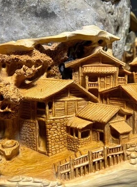 太行崖柏天然根抱石牧童遥指杏花村放牛山水风光实木根雕艺术摆件