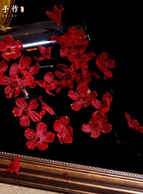如薇新款新娘敬酒服婚纱礼服花朵水晶红色对夹仙气甜美轻纱配饰品