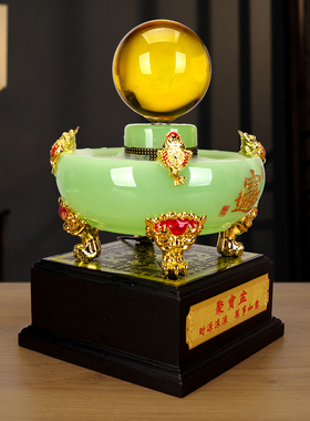 琉璃玉财源滚滚聚宝盆流水摆件