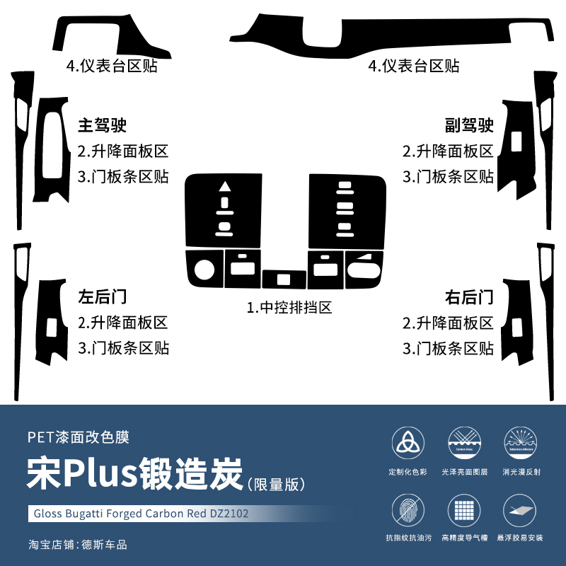 比亚迪宋PLUS中控dmi贴膜ev内饰改装pet锻造膜碳纤维装饰汽车用品 - 图1