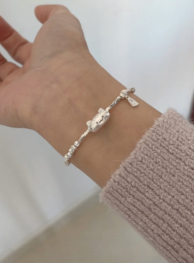 新款法棍猫咪碎银手链女轻奢百搭简约可调甜美手饰礼物闺蜜