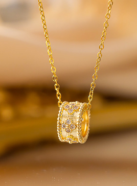 高品质气质轻奢满锆铜微镶项链女真金电镀简洁网红精致锁骨链脖链