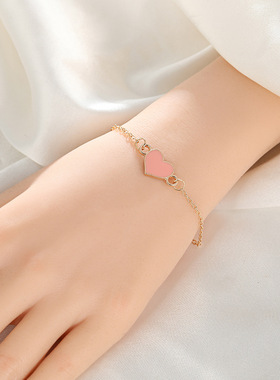 新款ins风小清新时尚气质创意桃心滴油手链韩式简约个性手腕手链