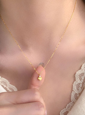 时尚轻奢金色拉丝mini小爱心吊坠项链女温柔小众镶嵌精致简约