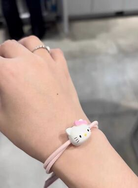 卡通可爱KT猫发绳少女心粉色百搭皮筋闺蜜手链马尾头绳发饰发圈