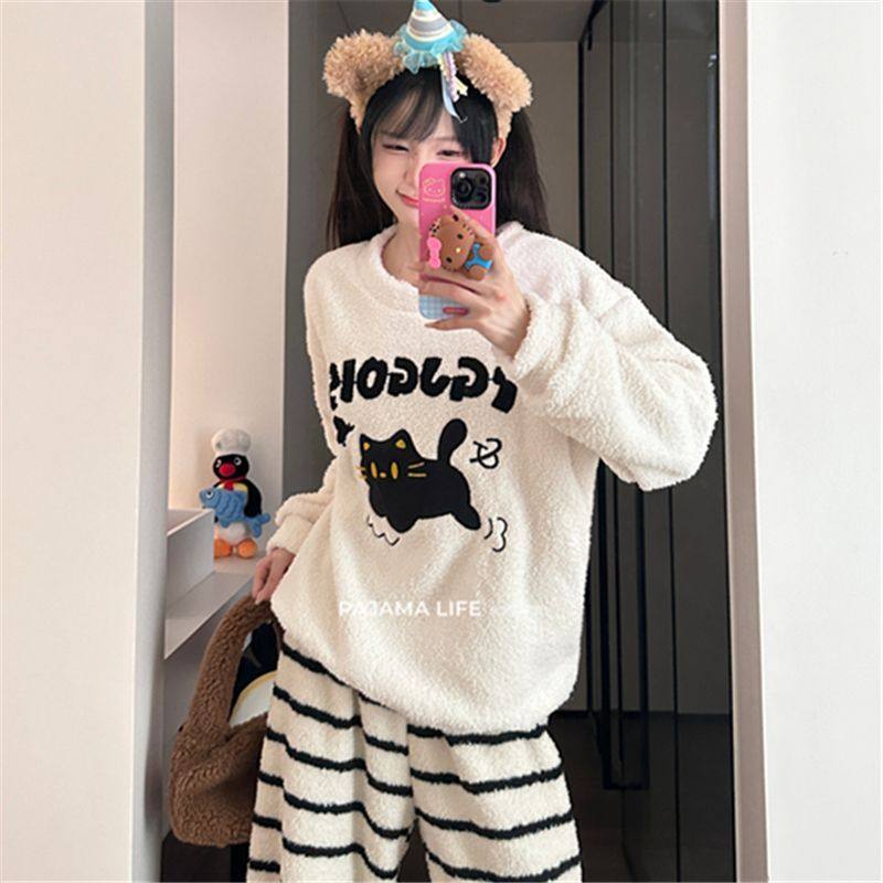 珊瑚绒睡衣女士冬季加绒加厚法兰绒秋冬款保暖长袖套装卡通家居服,淘宝优惠券,粉丝福利购,淘宝优惠卷