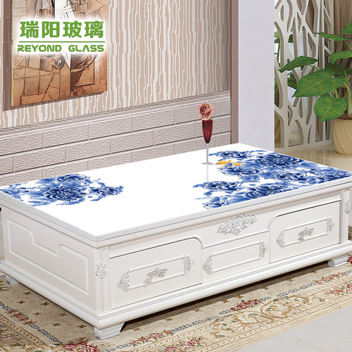 仿真青花瓷 钢化玻璃定做 茶几餐桌面玻璃板定制圆形台面加工订制 - 图1