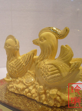 摆件婚庆礼品鸳鸯戏水绒沙金