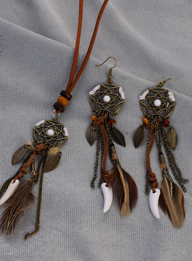 2件套民族风项链耳环组合小众