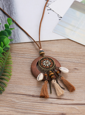 波西米亚长款毛衣链木质项饰
