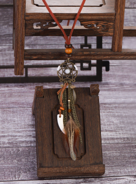 超仙度假风羽毛捕梦网耳环项链