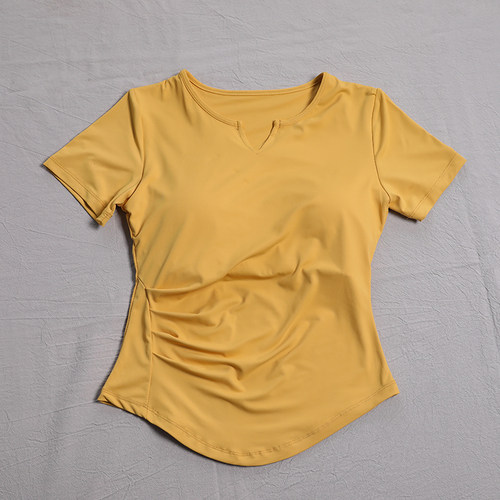 带胸垫瑜伽服女高级感普拉提训练跑步运动短袖健身上衣 - 图0