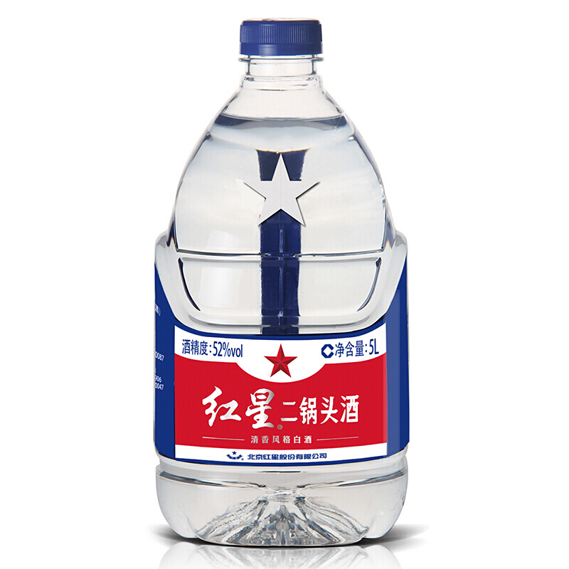 北京红星二锅头桶装白酒高度数清香型酒52度5000ml*4桶整箱5L装