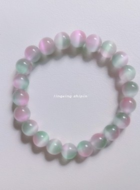 新中式彩虹猫眼石k手链彩色串珠小众精致高级感手饰女送女生手串