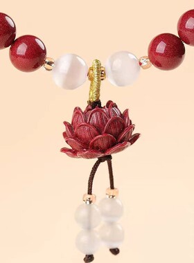 2026原矿纯正朱砂手串真货紫金砂帝王红砂白玉莲花手串手链女真品