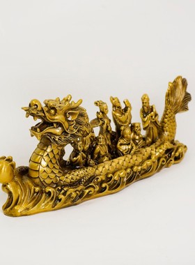 2026纯黄铜八仙过海龙船摆件吉祥如意八仙过海纯铜工艺品家具摆件