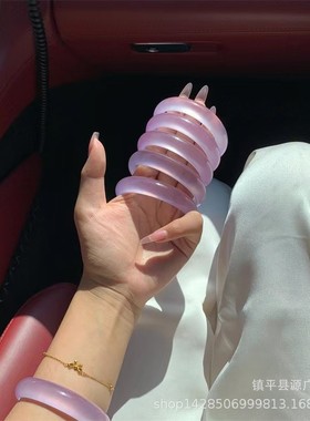 2026新中式翡翠色冰种紫色玉镯石英岩紫色窄版清新荔枝冻手镯ins