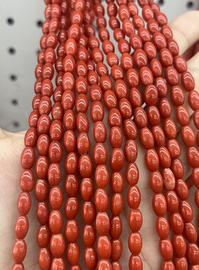 2026天然石米珠散珠鼓珠6x8mm米珠 牛血红色手链项链串珠 diy饰品