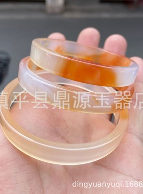 2026公主镯方镯马料灰白高冰玉髓手镯 蜜糖色玛瑙镯子女款毛坯镯