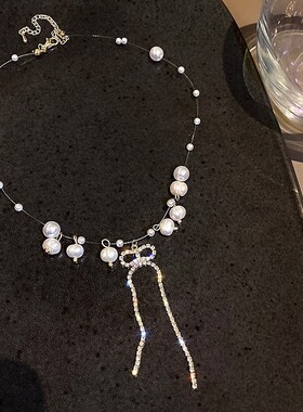 2026奢华闪钻流苏蝴蝶结珍珠项链女轻奢小众高级设计感冷淡风锁骨