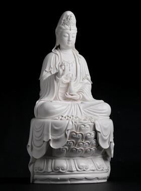 戴玉堂陈戴茹陶瓷摆件《古莲座持珠观音》菩萨佛像供奉家用观世音