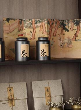 新中式禅意摆件样板间样品屋展示中心书房茶室客厅软装饰品茶叶罐
