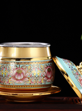 唐纹彩佛前供水杯涛羽