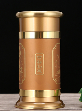 涛羽香筒佛前具粉金莲铜制摆件