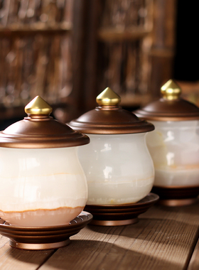 佛具汉白玉水杯摆件套装