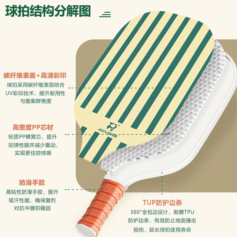 匹克球拍板碳纤维PICKLEBALL球拍专业训练皮克球板拍成人儿童全套,淘宝优惠券,粉丝福利购,淘宝优惠卷