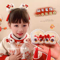 Childrens New Year Red Awakening Lions plush hair Hair Rope Grip Girl Cute Back Brain Spoon Pan Hair Clip Little Girl Head Rope