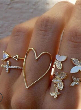 Bohemian Geometric Rings Sets Gold Color Crystal Star Moon