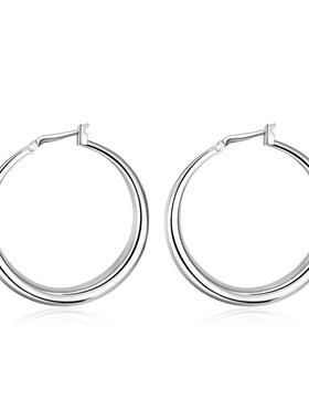 33mm Big Circle Round Hoop Earring For Women 925 Stamp