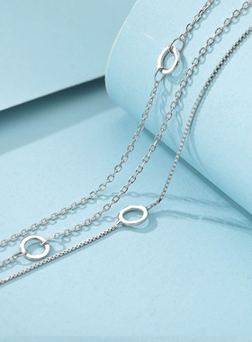 Sterling Silver Three-Layer Chain Circle Bracelet For Women